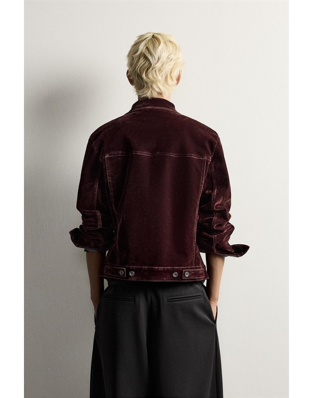 자라 자라 벨벳 이펙트 크롭 데님 자켓 8491/801/681 BURGUNDY 레드 착용컷
