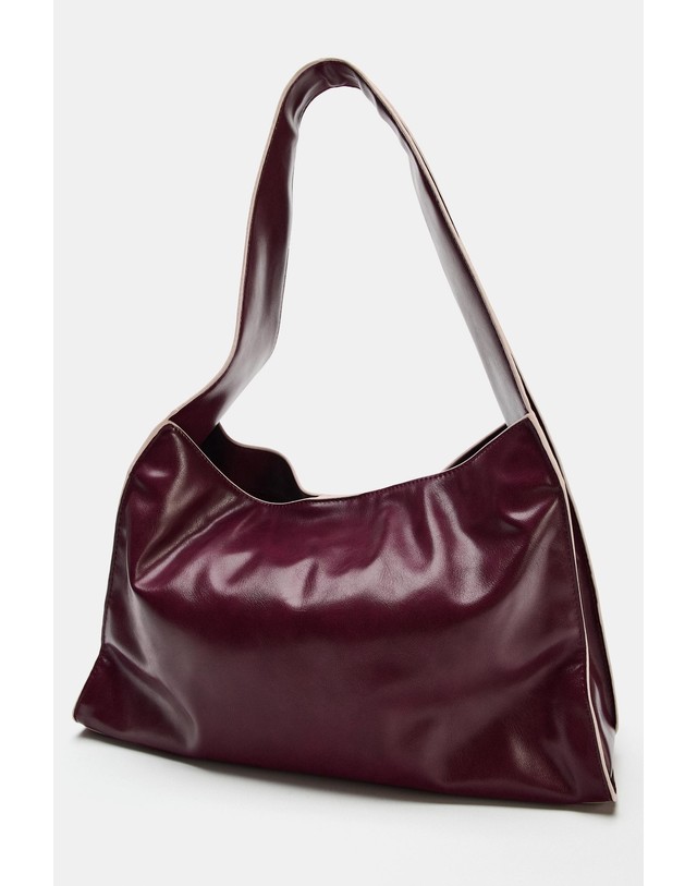 자라 자라 배색 탑스티칭 토트백 6450/810/624 BURGUNDY RED 레드 착용컷