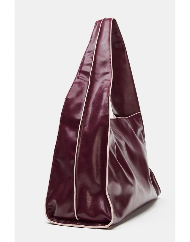 자라 자라 배색 탑스티칭 토트백 6450/810/624 BURGUNDY RED 레드 착용컷