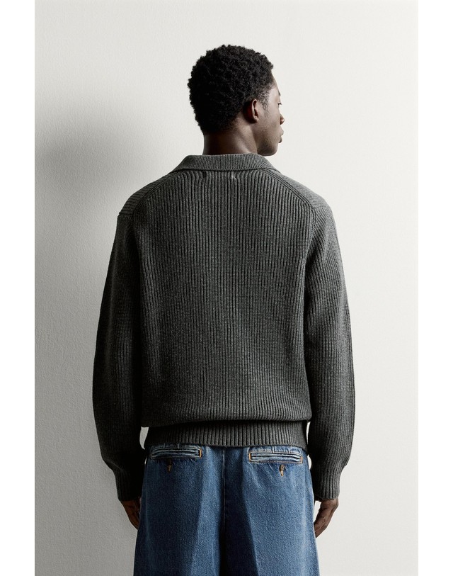 자라 자라 지퍼넥 코튼 울 니트 폴로셔츠 9598/326/807 ANTHRACITE GREY 그레이 착용컷