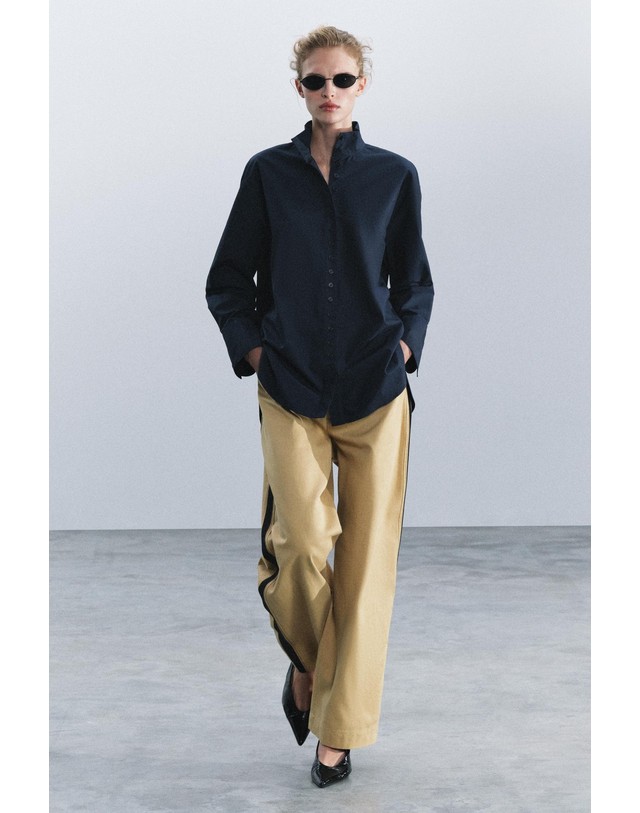 자라 자라 하이넥 오버핏 코튼 긴팔 셔츠 4786/271/401 NAVY BLUE 네이비 착용컷