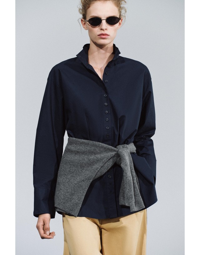 자라 자라 하이넥 오버핏 코튼 긴팔 셔츠 4786/271/401 NAVY BLUE 네이비 착용컷
