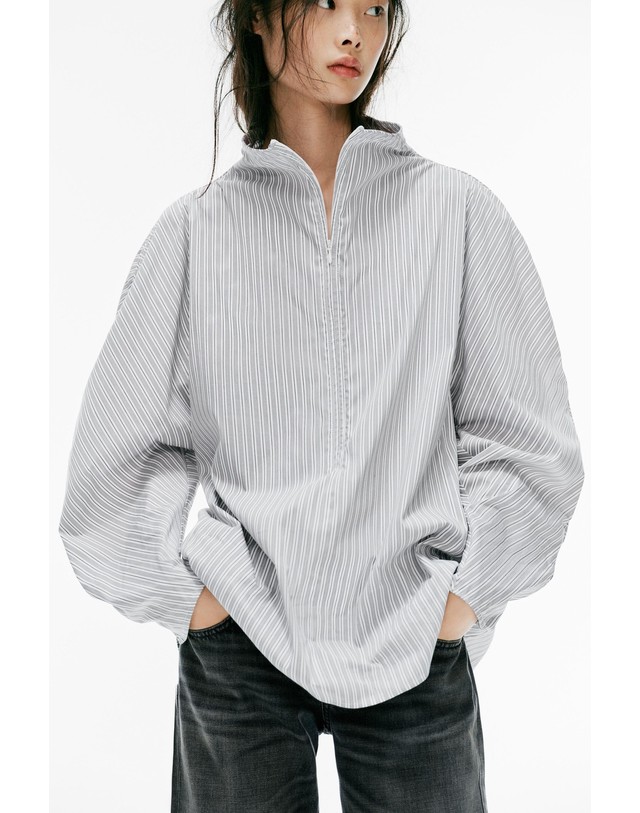 자라 자라 스트라이프 볼륨 포플린 셔츠 7732/042/096 WHITE / GREY 멀티컬러 착용컷