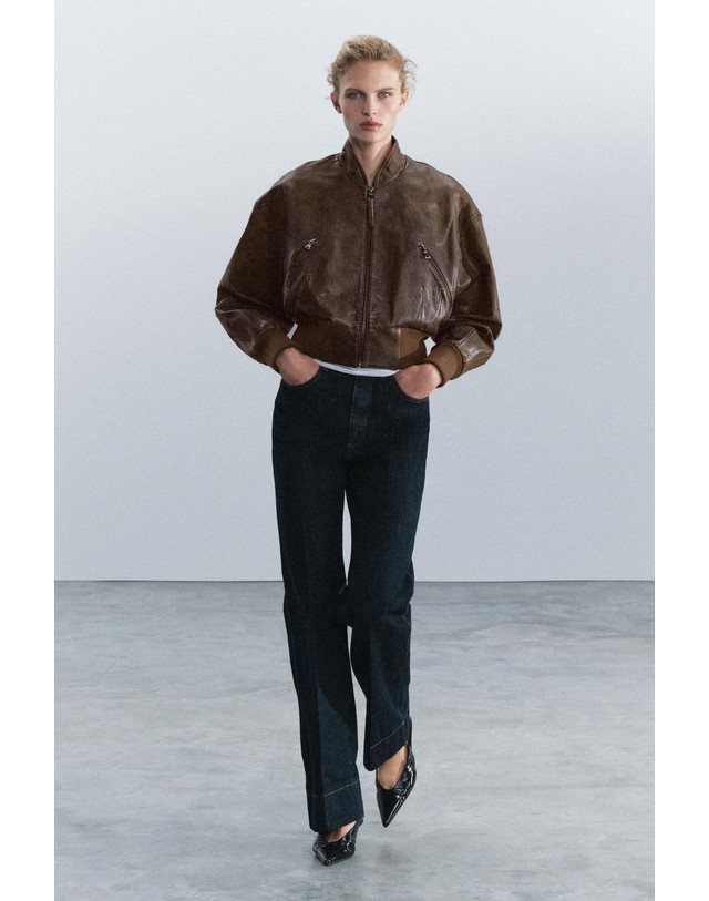 자라 자라 100% 레더 크롭 봄버 자켓 1966/260/700 BROWN 브라운 착용컷