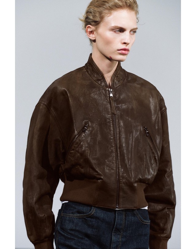 자라 자라 100% 레더 크롭 봄버 자켓 1966/260/700 BROWN 브라운 착용컷