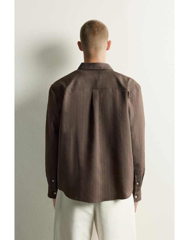 자라 자라 스트라이프 릴렉스핏 긴팔 셔츠 3980/318/716 DARK BROWN 초콜릿 착용컷
