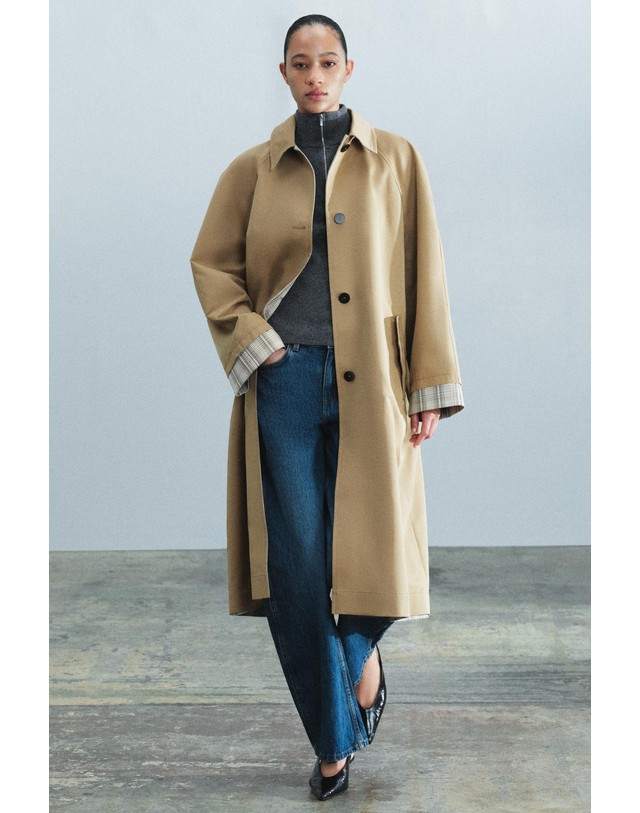자라 자라 리버서블 체크 롱 트렌치 코트 3811/244/743 LIGHT CAMEL 카멜 착용컷