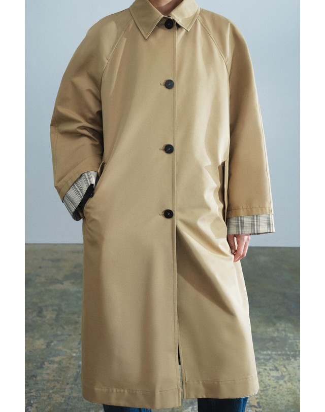 자라 자라 리버서블 체크 롱 트렌치 코트 3811/244/743 LIGHT CAMEL 카멜 착용컷