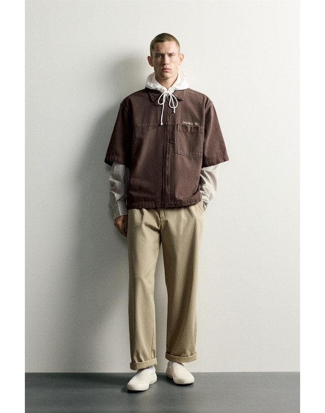 자라 자라 릴렉스핏 반팔 집업 오버셔츠 6987/394/700 BROWN 브라운 착용컷
