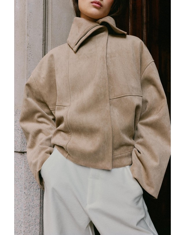 자라 자라 와이드 칼라 집업 봄버 자켓 4344/652/746 LIGHT BEIGE 베이지 착용컷