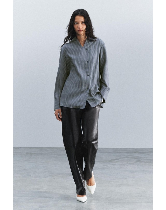 자라 자라 스트라이프 크로스 긴팔 셔츠 1361/435/102 GREY / TAN 그레이 착용컷