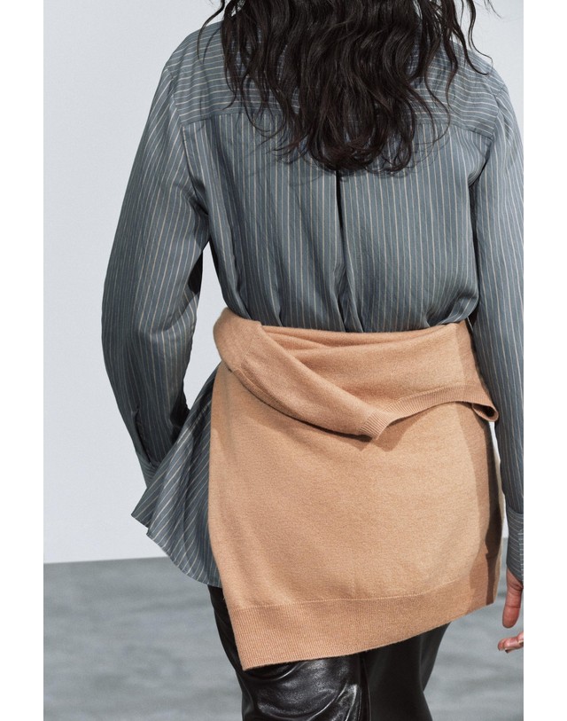 자라 자라 스트라이프 크로스 긴팔 셔츠 1361/435/102 GREY / TAN 그레이 착용컷