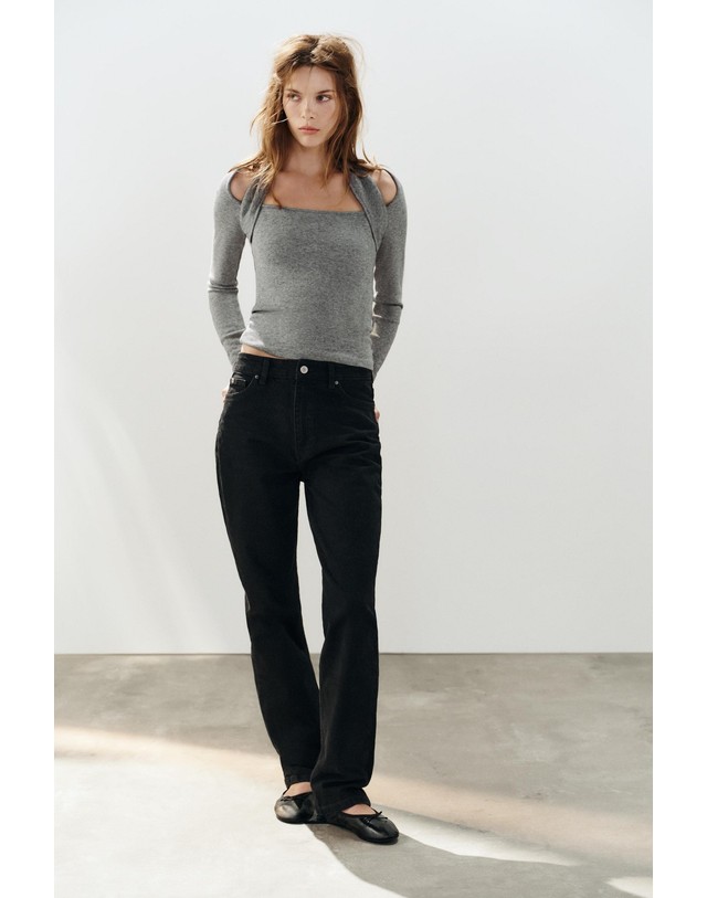 자라 자라 더블 이펙트 홀터넥 긴팔 탑 5063/845/803 GREY MARL 그레이 착용컷
