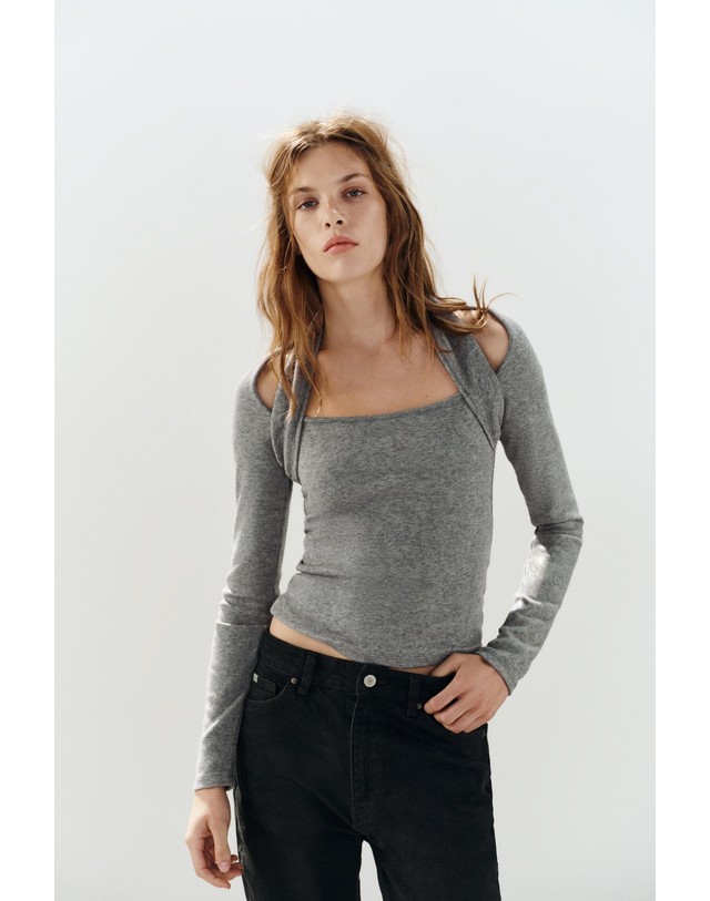 자라 자라 더블 이펙트 홀터넥 긴팔 탑 5063/845/803 GREY MARL 그레이 착용컷