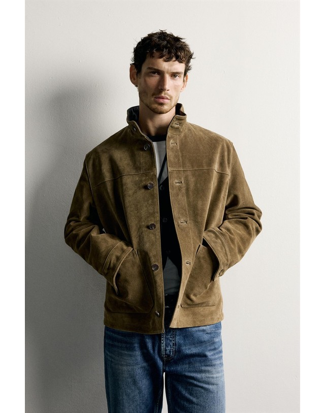 자라 자라 스웨이드 레더 하이넥 자켓 8281/808/709 DARK TAN 카키 착용컷