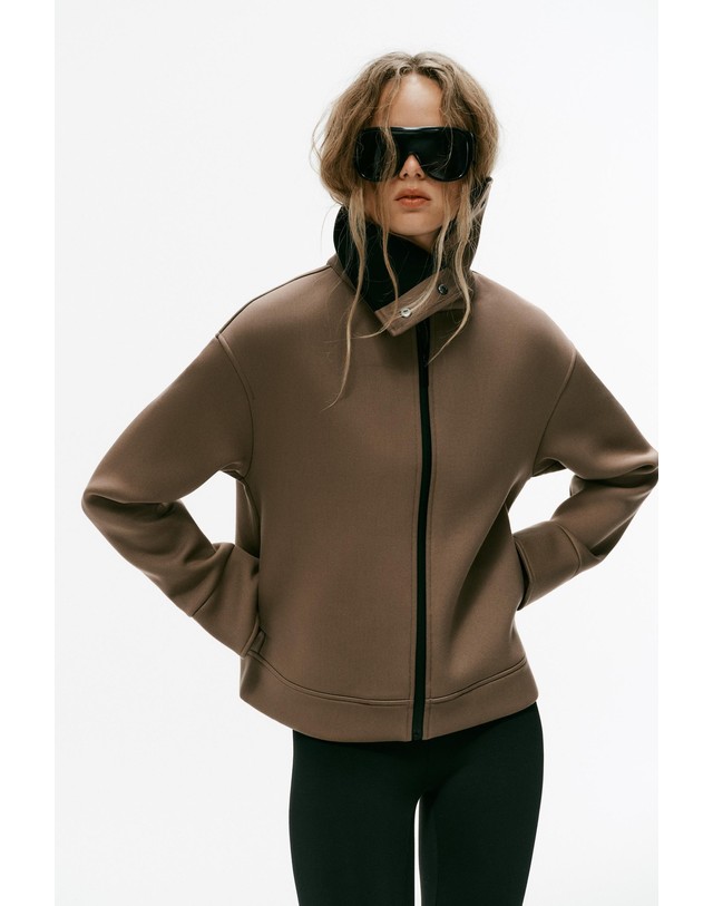 자라 자라 하이칼라 배색 집업 자켓 4813/820/731 DARK BEIGE 베이지 착용컷