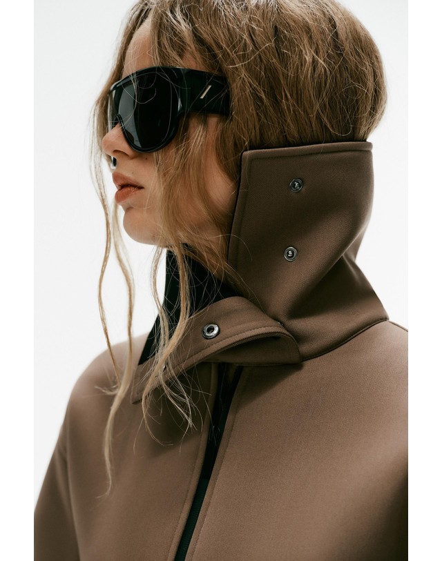 자라 자라 하이칼라 배색 집업 자켓 4813/820/731 DARK BEIGE 베이지 착용컷