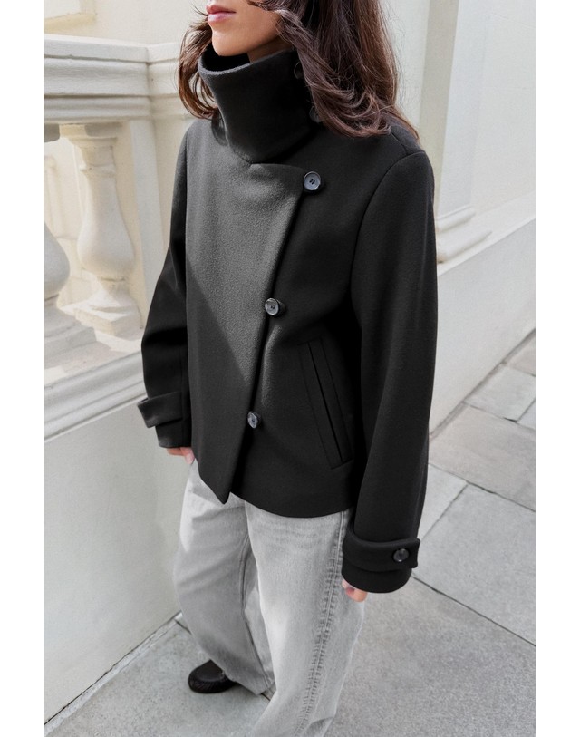자라 자라 더블브레스트 하이넥 자켓 6318/329/800 BLACK 블랙 착용컷