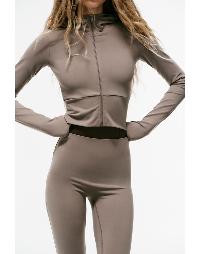 자라 자라 크롭 스트레치 후드 집업 자켓 3641/852/730 LIGHT BROWN 브라운 착용컷