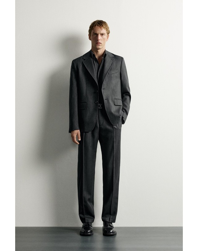 자라 자라 울 레귤러핏 플리츠 수트 팬츠 4071/639/801 ANTHRACITE GREY 그레이 착용컷