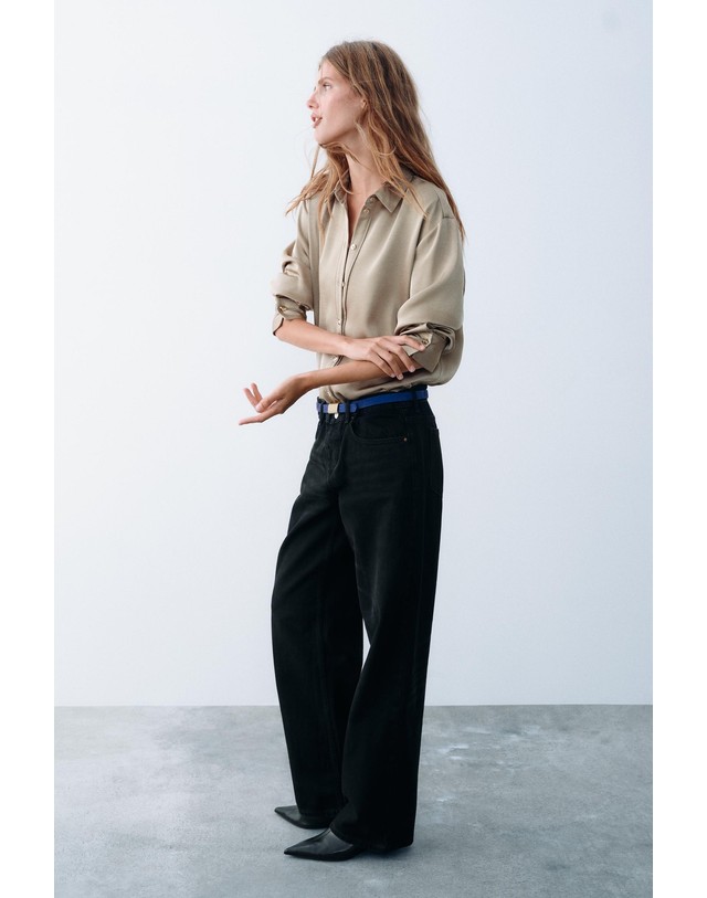 자라 자라 골드 버튼 새틴 긴팔 셔츠 8741/267/506 LIGHT KHAKI 베이지 착용컷