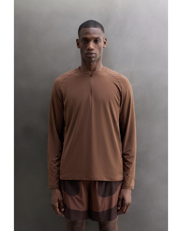 자라 자라 컬러블록 쿼터집업 긴팔 티셔츠 4387/369/700 BROWN 브라운 착용컷