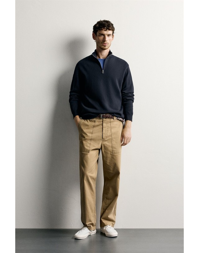 자라 자라 레귤러핏 지퍼 하이넥 면 스웨터 6674/347/401 NAVY BLUE 네이비 착용컷