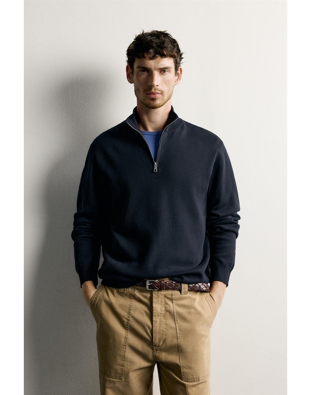 자라 자라 레귤러핏 지퍼 하이넥 면 스웨터 6674/347/401 NAVY BLUE 네이비 착용컷