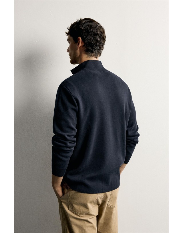 자라 자라 레귤러핏 지퍼 하이넥 면 스웨터 6674/347/401 NAVY BLUE 네이비 착용컷