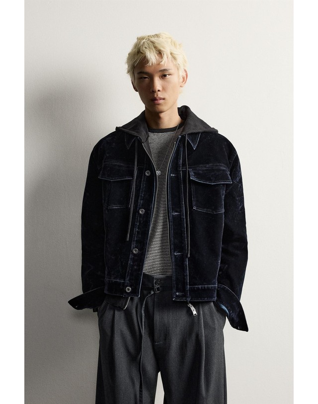 자라 자라 크롭 벨벳 이펙트 데님 자켓 8491/801/407 BLUE 네이비 착용컷