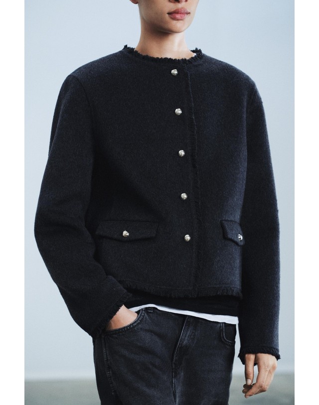 자라 자라 울 혼방 라운드넥 블레이저 7522/260/922 DARK GREY 그레이 착용컷