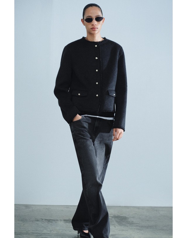 자라 자라 울 혼방 라운드넥 블레이저 7522/260/922 DARK GREY 그레이 착용컷