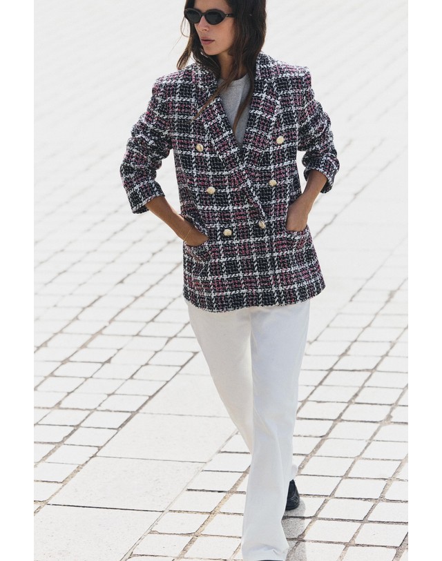 자라 자라 체크 숄더패드 블레이저 7974/110/084 BLACK / WHITE 멀티컬러 착용컷