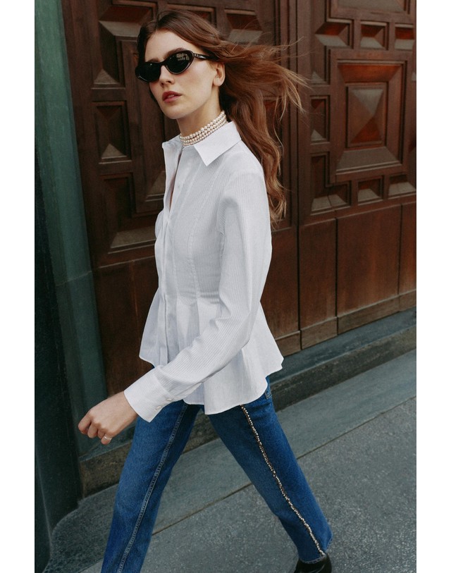자라 자라 플리츠 포플린 긴팔 셔츠 8059/577/250 WHITE 화이트 착용컷