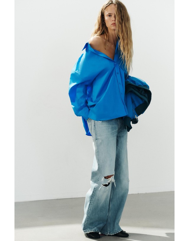 자라 자라 오버사이즈 포플린 긴팔 셔츠 7761/256/446 ELECTRIC BLUE 블루 착용컷