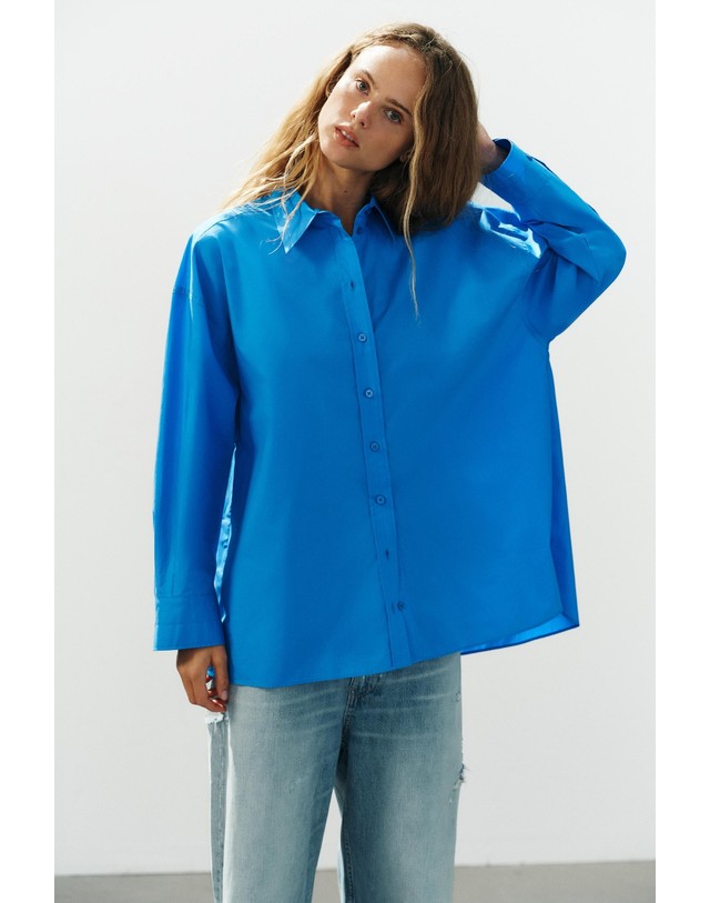 자라 자라 오버사이즈 포플린 긴팔 셔츠 7761/256/446 ELECTRIC BLUE 블루 착용컷