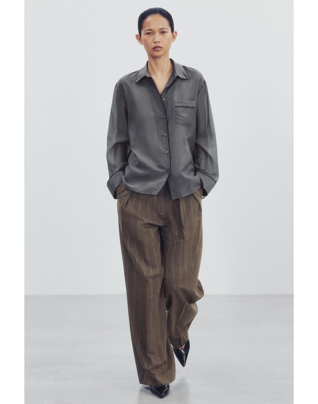 자라 자라 실크 혼방 배색 긴팔 셔츠 5344/288/807 ANTHRACITE GREY 그레이 착용컷