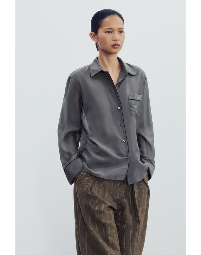 자라 자라 실크 혼방 배색 긴팔 셔츠 5344/288/807 ANTHRACITE GREY 그레이 착용컷
