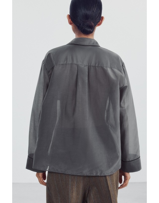 자라 자라 실크 혼방 배색 긴팔 셔츠 5344/288/807 ANTHRACITE GREY 그레이 착용컷