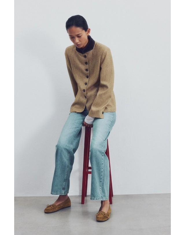 자라 자라 스웨이드 개더 리본 로퍼 1555/810/517 OLIVE GREEN 카키 착용컷