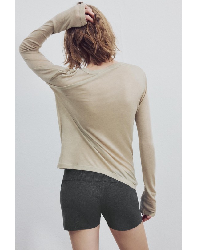 자라 자라 라운드넥 울 혼방 긴팔 티셔츠 3641/705/737 BROWN / TAUPE 베이지 착용컷