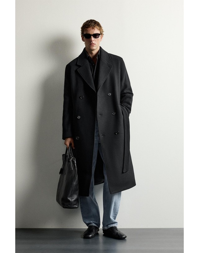 자라 자라 울 혼방 벨트 더블 롱 코트 2949/756/800 BLACK 블랙 착용컷