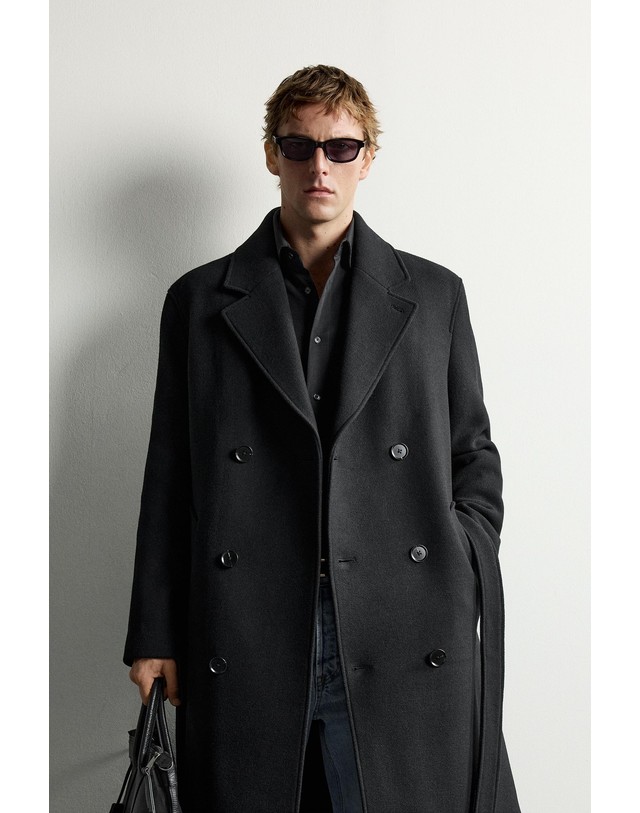 자라 자라 울 혼방 벨트 더블 롱 코트 2949/756/800 BLACK 블랙 착용컷