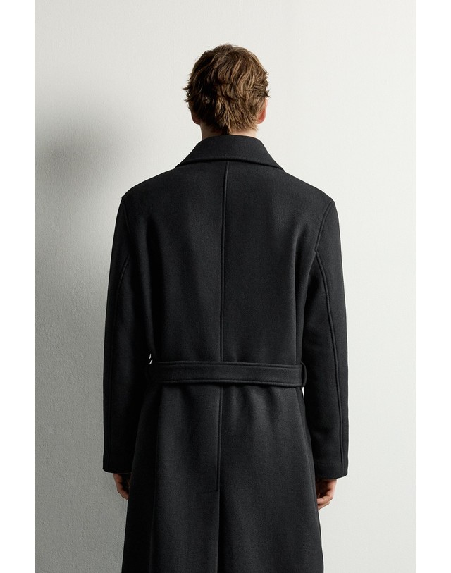 자라 자라 울 혼방 벨트 더블 롱 코트 2949/756/800 BLACK 블랙 착용컷