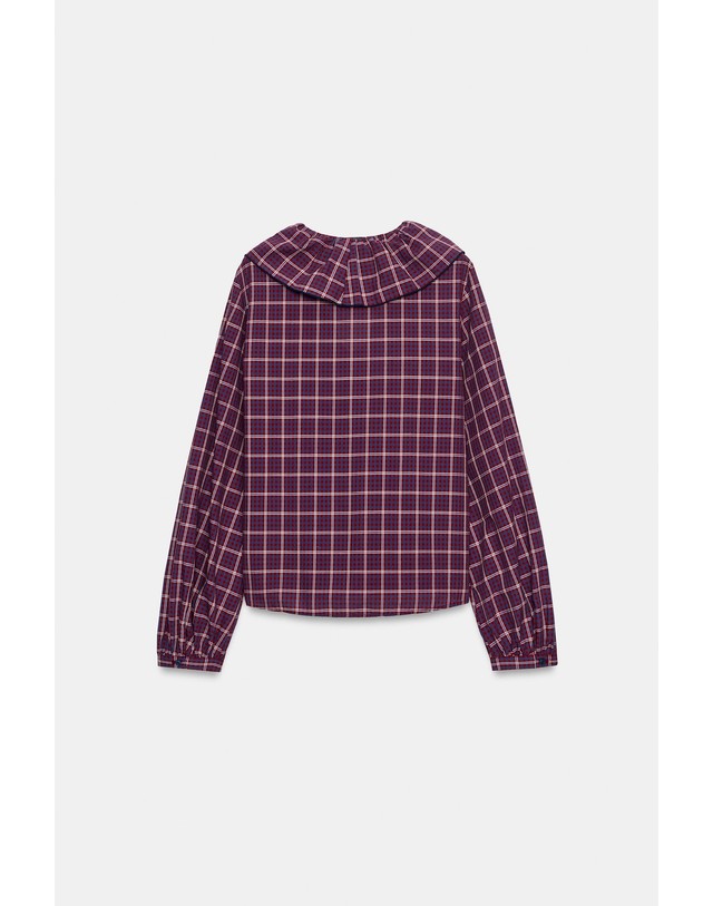 자라 자라 체크 러플 리본 V넥 블라우스 5029/133/076 RED/NAVY 멀티컬러 착용컷
