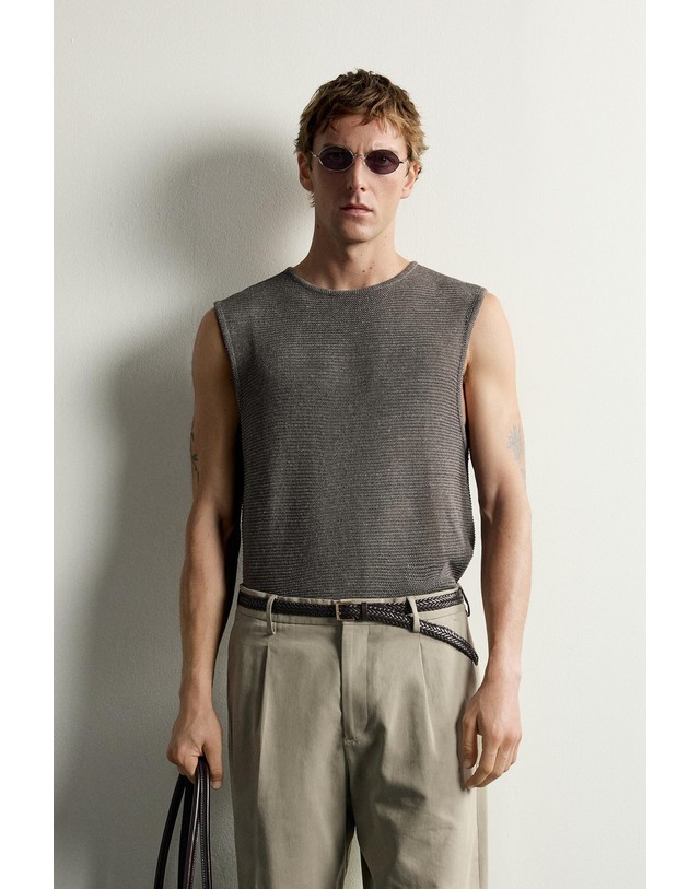 자라 자라 릴렉스핏 니트 민소매 탑 5755/311/102 GREY / TAN 그레이 착용컷
