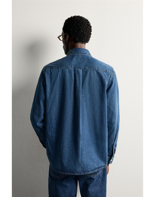 자라 자라 레귤러핏 워시드 데님 긴팔 셔츠 4470/351/427 MID-BLUE 블루 착용컷