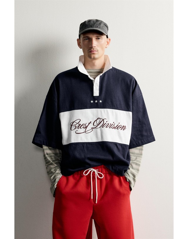 자라 자라 컬러블록 박시핏 반팔 폴로셔츠 1195/398/043 NAVY / WHITE 멀티컬러 착용컷
