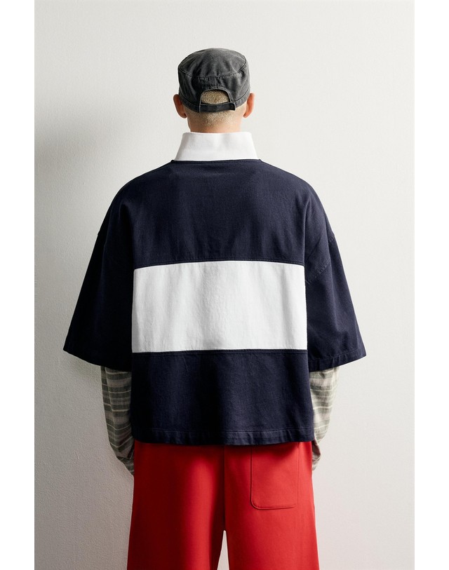 자라 자라 컬러블록 박시핏 반팔 폴로셔츠 1195/398/043 NAVY / WHITE 멀티컬러 착용컷
