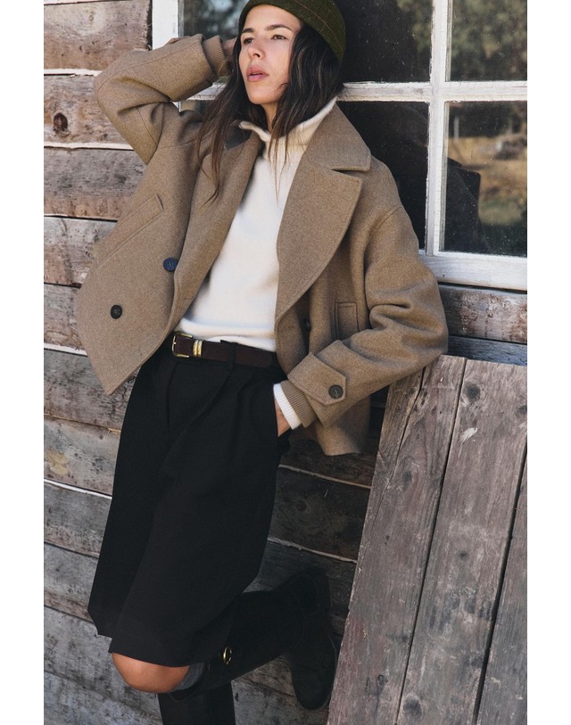 자라 자라 더블브레스트 숏 코트 3046/348/706 MINK 베이지 착용컷